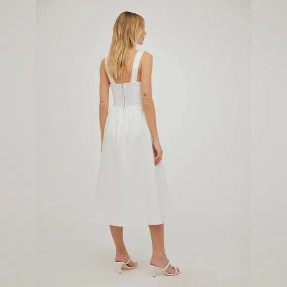 NEW Reformation Tagliatelle Linen Midi Dress in White Lace Detail | size 0 - Picture 2 of 13